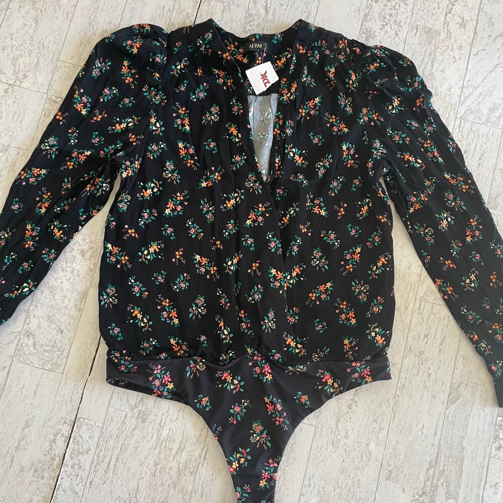 AFRM Surplice Long Sleeve Body Suit Womens XL Ditsy Heart Print